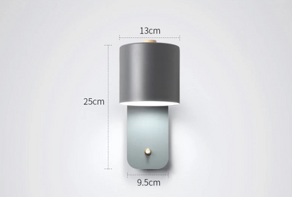 Modern LED Wall Light with Switch – Minimalist Metal Cylinder Shade Wall Sconce in White, Green or Grey for Bedroom & Hallway