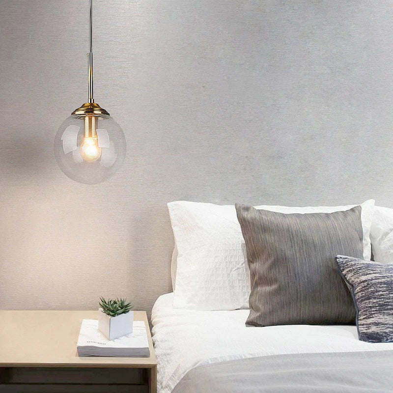 Modern Nordic Glass Globe Pendant Light – Clear, Amber or Smoke Grey Glass Hanging Lamp for Dining Room, Kitchen & Cafe