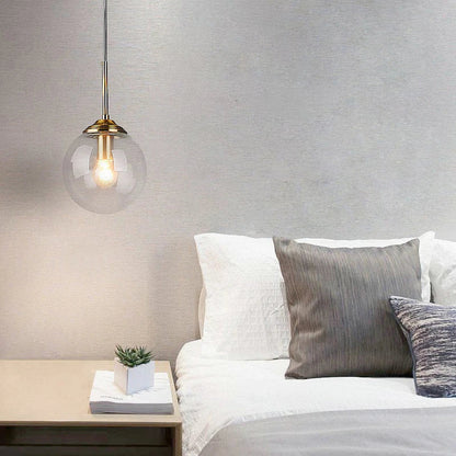 Modern Nordic Glass Globe Pendant Light – Clear, Amber or Smoke Grey Glass Hanging Lamp for Dining Room, Kitchen & Cafe