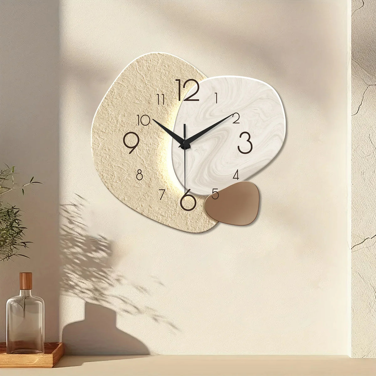 TempoStone Modern Wall Clock – Silent Non-Ticking Minimalist Stone-Look Clock for Living Room & Bedroom