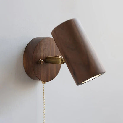 Arlo Retro Walnut & Brass LED Wall Lamp – Adjustable 90° Spotlight Sconce, Solid Wood Reading Light, Warm or Cool White