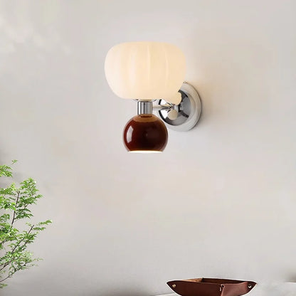Nordic Pumpkin Glass Wall Lamp – Sculptural Frosted Glass & Metal Sconce in Red, Green or Beige, Warm or Cool White