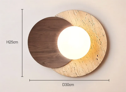Wabi-Sabi Natural Stone & Wood Wall Lamp – Organic Texture Sconce with Frosted Glass and G9 LED in Walnut or Wood