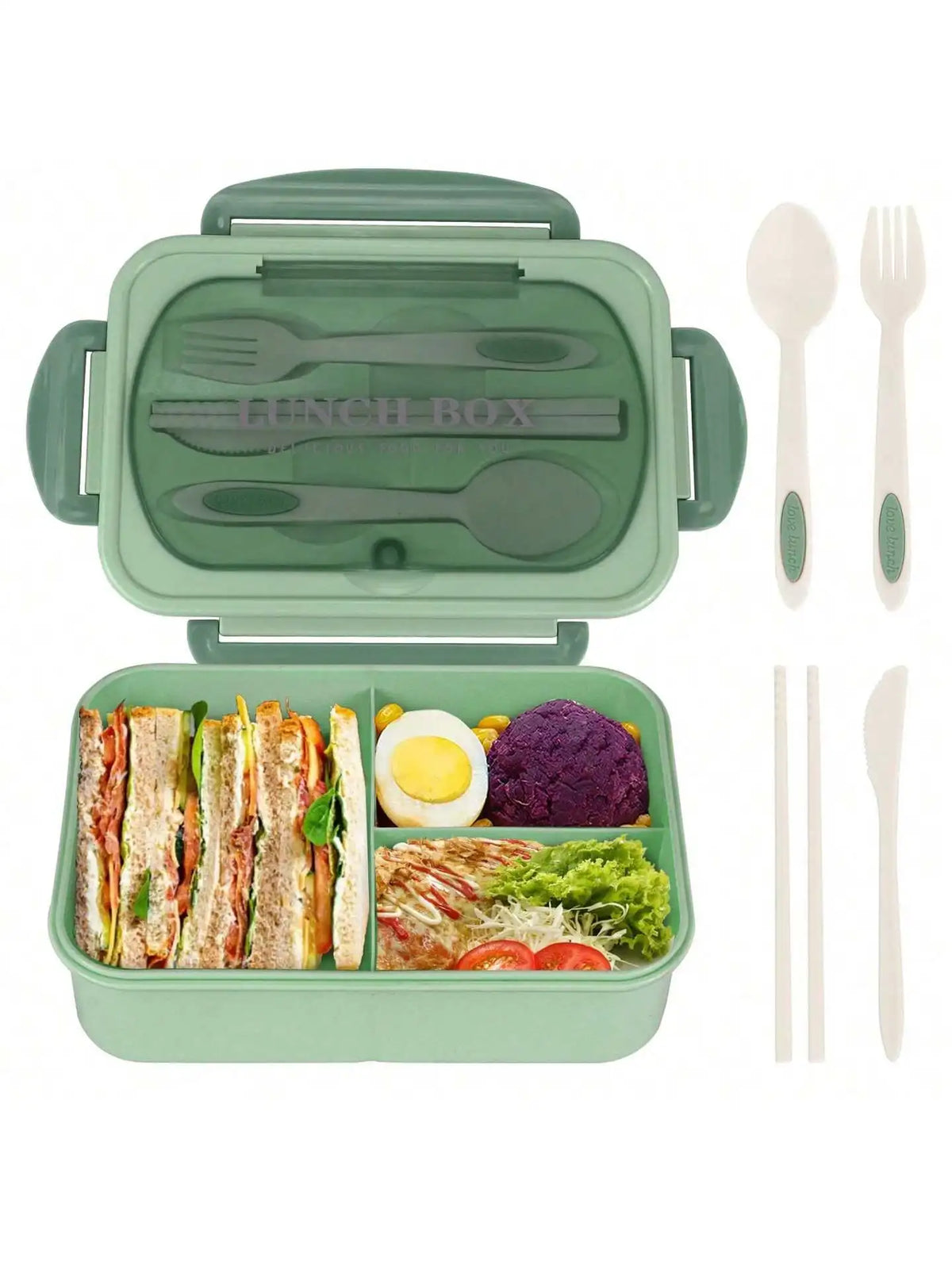 MealMate 1200ml Bento Lunch Box with Utensils – 4-Compartment Leak-Proof Silicone Seal Food Container for Work & School