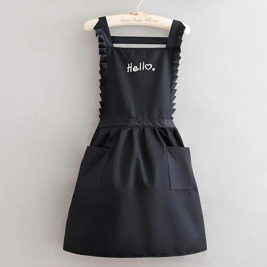 FloraBelle Princess-Style Floral Waterproof Apron – Elegant Women's Work, Gardening & Kitchen Apron in Black or Coffee