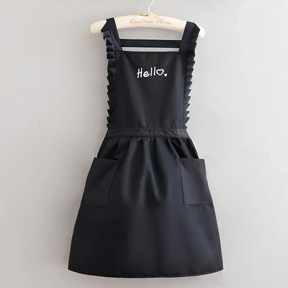 FloraBelle Princess-Style Floral Waterproof Apron – Elegant Women's Work, Gardening & Kitchen Apron in Black or Coffee