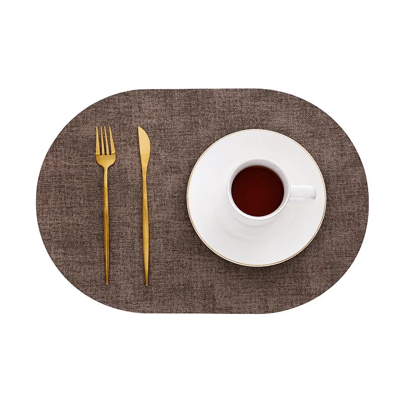 LinoMat Oval Faux Leather Placemats – Linen Texture Heat-Resistant Non-Slip Waterproof Table Mats, Set of 4 or 6, 8 Colors