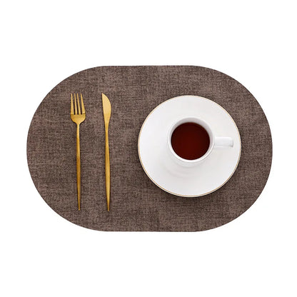 LinoMat Oval Faux Leather Placemats – Linen Texture Heat-Resistant Non-Slip Waterproof Table Mats, Set of 4 or 6, 8 Colors