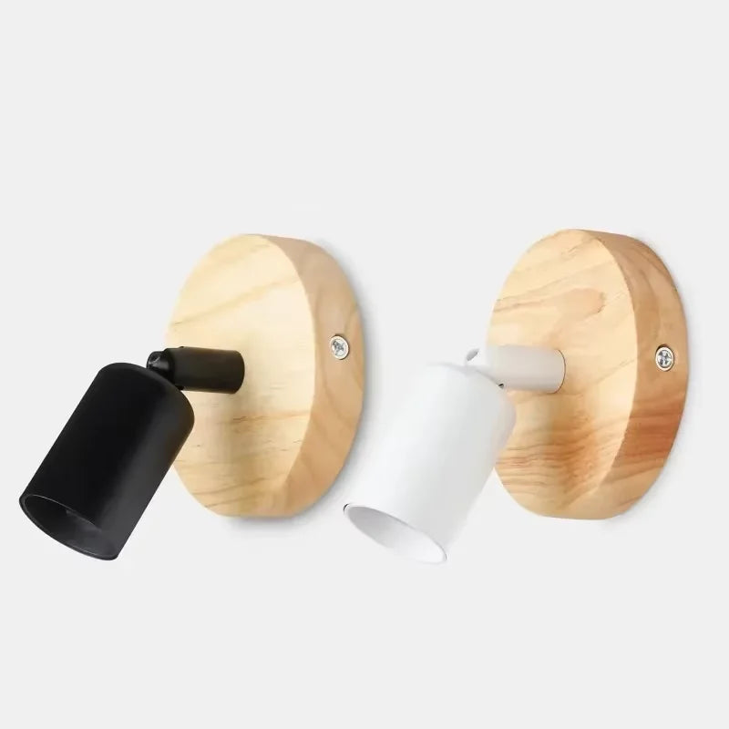Vintage Retro Adjustable Wall Lamp – 180° Rotating Wood & Iron Sconce, Industrial Bedside Reading Light in Black or White