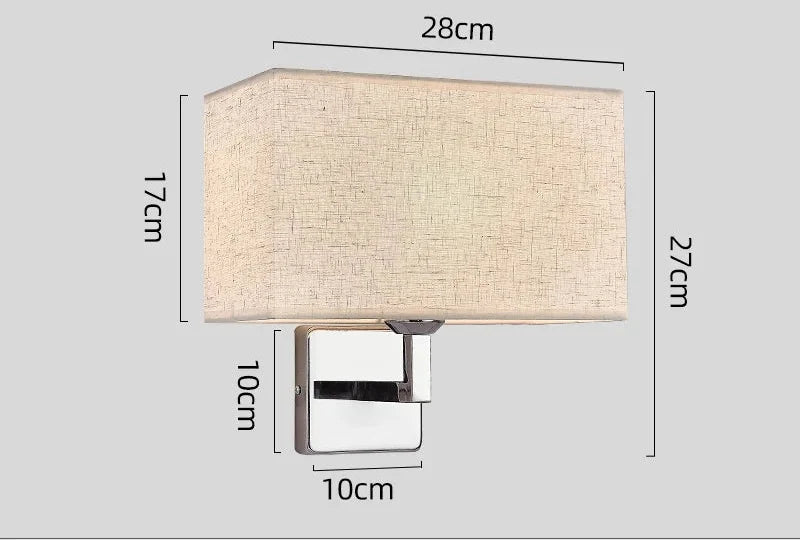 Bedside Wall Lamp with Flexible LED Reading Light – E27 Fabric Shade Wall Sconce with Separate Switches for Bedroom