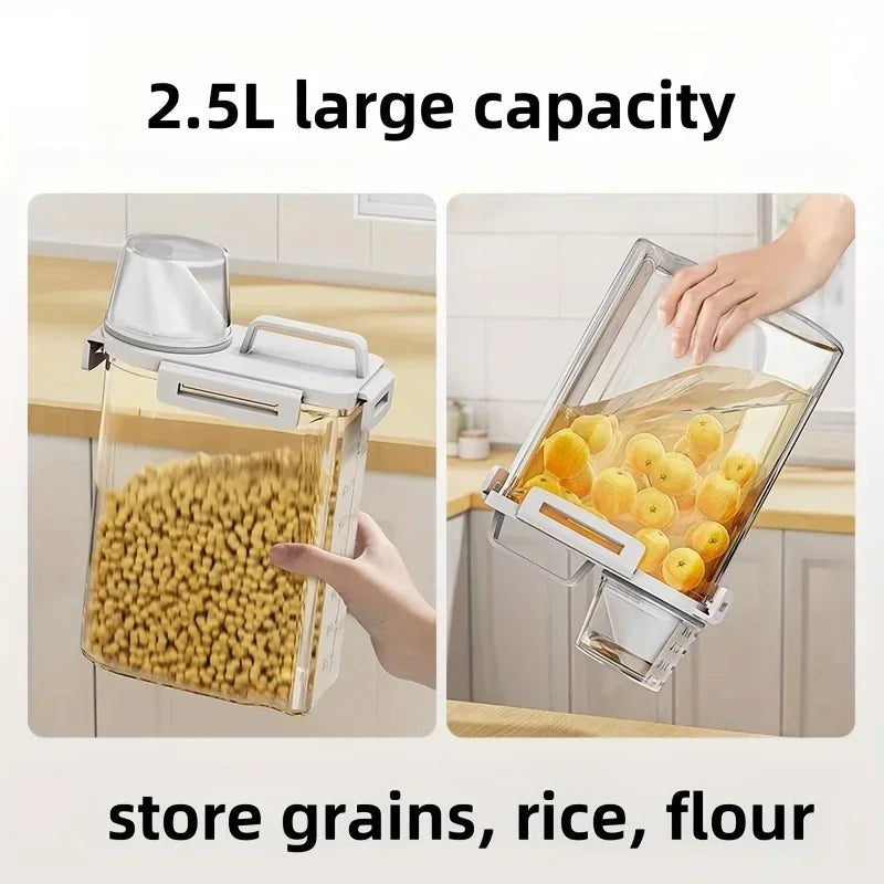 Airtight 2.5L Grain Storage Container – Rice, Cereal & Flour Dispenser with Measuring Cup, Moisture-Proof Pantry Organizer