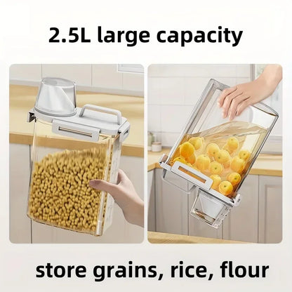 Airtight 2.5L Grain Storage Container – Rice, Cereal & Flour Dispenser with Measuring Cup, Moisture-Proof Pantry Organizer