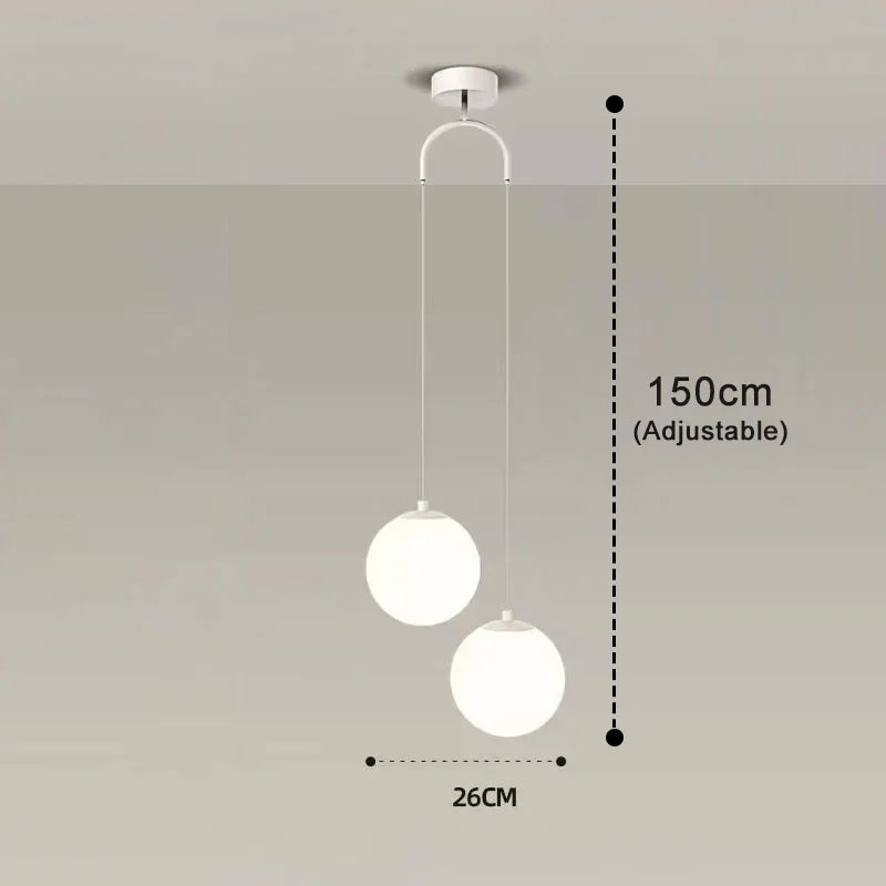Luna Opal Glass Globe Pendant Light – Modern Nordic 1 or 2 Head Hanging Lamp in Black, White or Gold for Dining & Kitchen