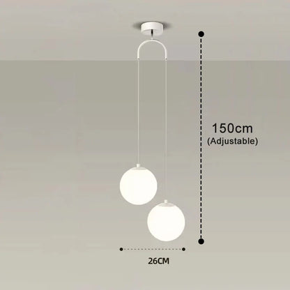 Luna Opal Glass Globe Pendant Light – Modern Nordic 1 or 2 Head Hanging Lamp in Black, White or Gold for Dining & Kitchen