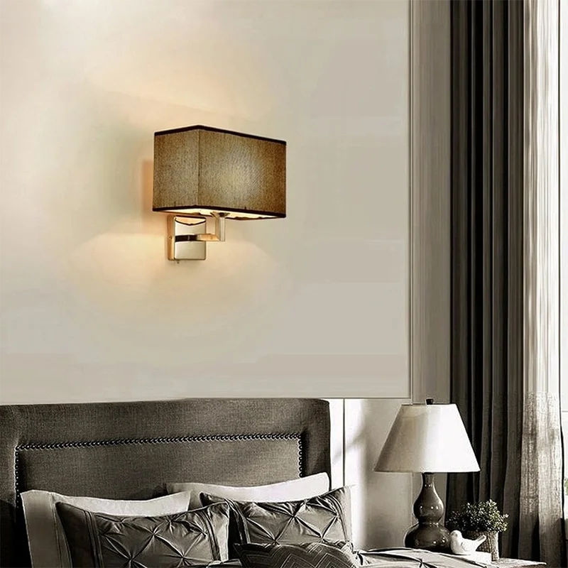 Bedside Wall Lamp with Flexible LED Reading Light – E27 Fabric Shade Wall Sconce with Separate Switches for Bedroom