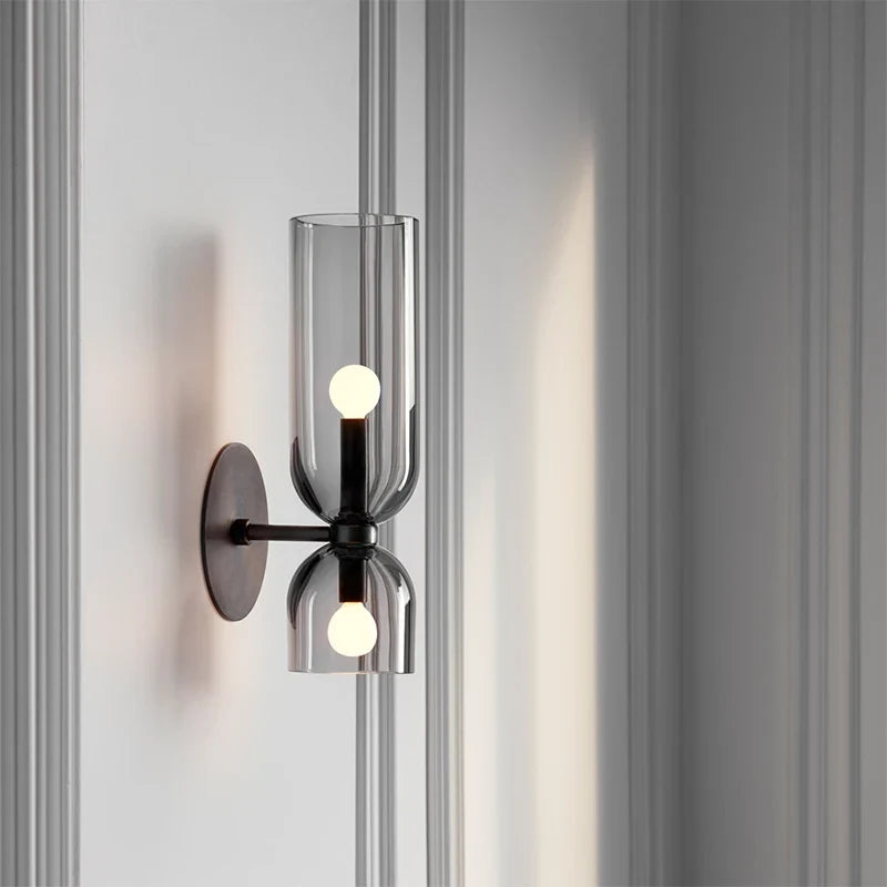 Nordic Smoked Glass Tube Wall Lamp – Modern Up & Down Cylinder Wall Sconce for Hallway, Bedroom & Living Room