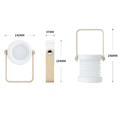 Portable Wooden Handle Lantern Lamp – Foldable Rechargeable LED Table Light, 3-Level Touch Dimming, 360° Rotating Head