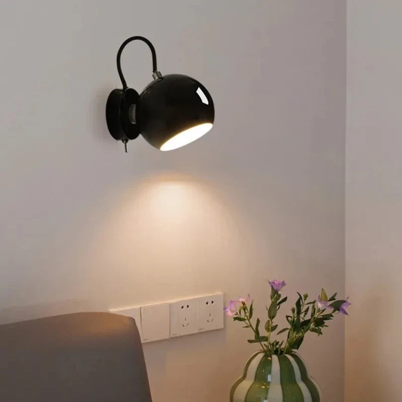 Nordic Adjustable Dome Wall Lamp – Rotatable Space-Saving Bedside Sconce in Grey, White or Black for Reading & Hallway