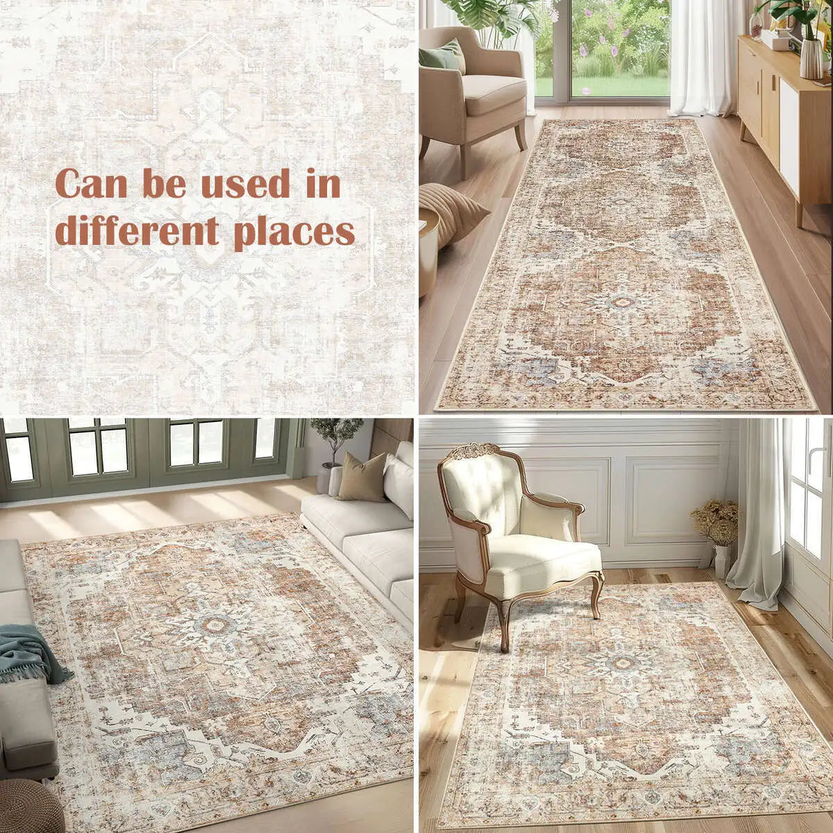 Heritage Medallion Oriental Area Rug – Foldable Non-Slip Vintage Carpet, Hallway Runner & Living Room Rug in 4 Sizes