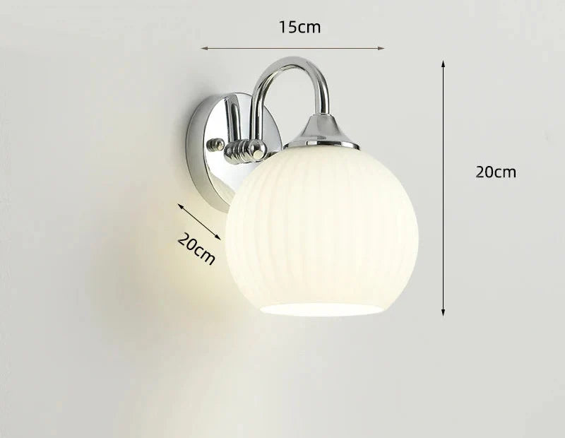 Quashion Modern Ribbed Glass Globe Wall Lamp – Polished Chrome or Brass Minimalist Wall Sconce for Bathroom, Bedroom & Hallway