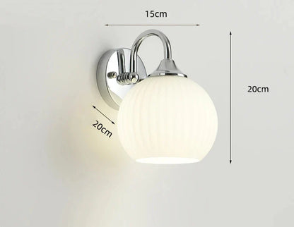 Quashion Modern Ribbed Glass Globe Wall Lamp – Polished Chrome or Brass Minimalist Wall Sconce for Bathroom, Bedroom & Hallway