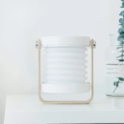 Portable Wooden Handle Lantern Lamp – Foldable Rechargeable LED Table Light, 3-Level Touch Dimming, 360° Rotating Head