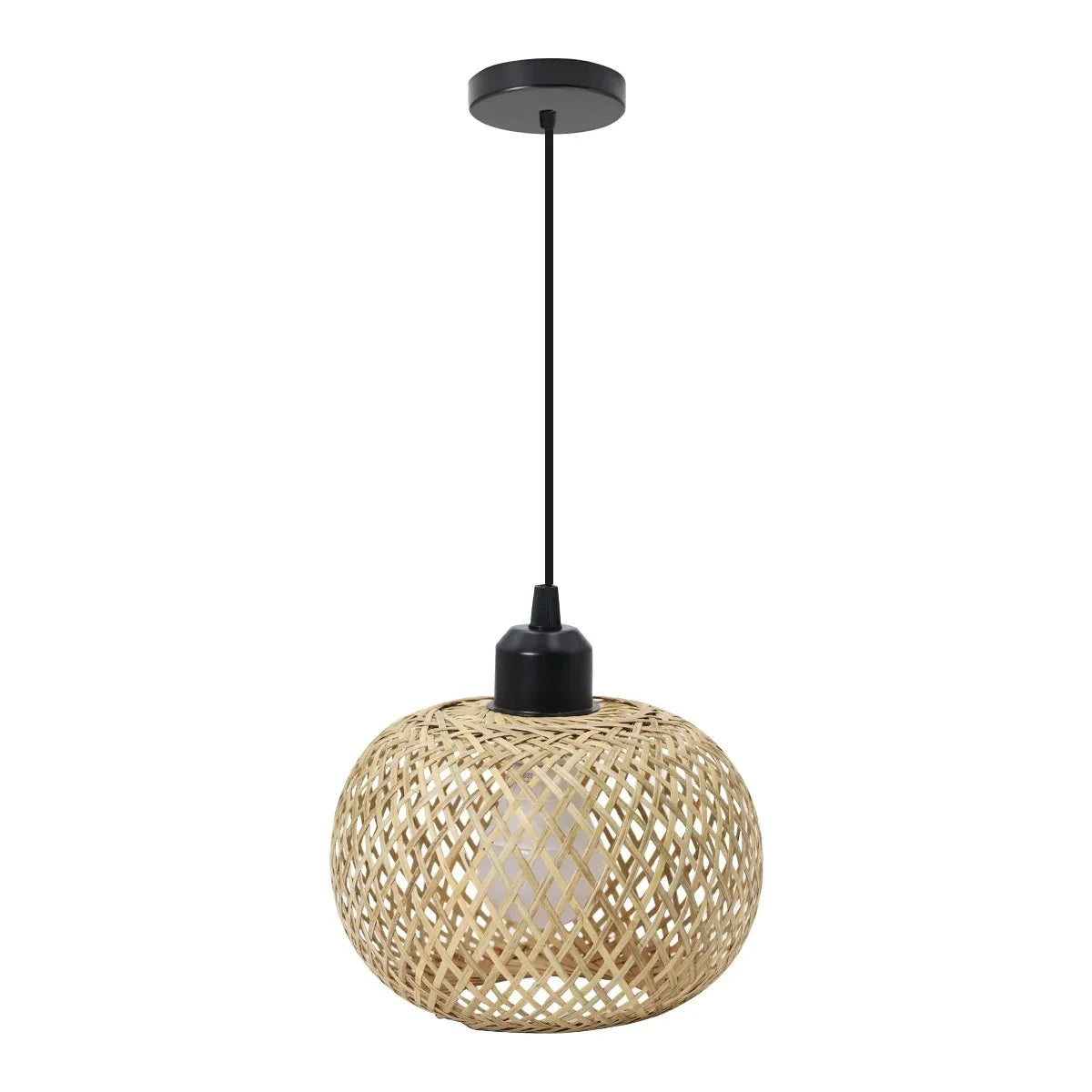 Natura Handwoven Bamboo & Rattan LED Ceiling Light – Natural Boho Woven Flush Mount Fixture for Dining Room, Bedroom & Hallway