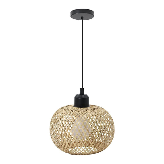 Natura Handwoven Bamboo & Rattan LED Ceiling Light – Natural Boho Woven Flush Mount Fixture for Dining Room, Bedroom & Hallway