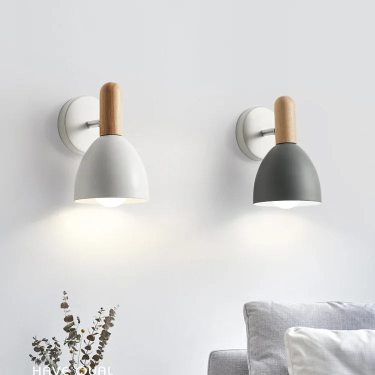 Nordic Rubberwood Adjustable Wall Lamp – 360° Rotating 90° Tilting Bedside Reading Sconce in White, Grey or Black