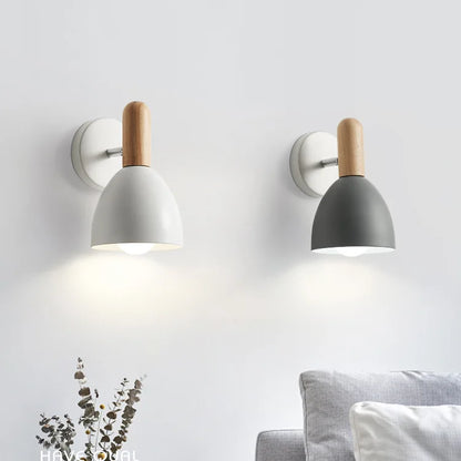 Nordic Rubberwood Adjustable Wall Lamp – 360° Rotating 90° Tilting Bedside Reading Sconce in White, Grey or Black