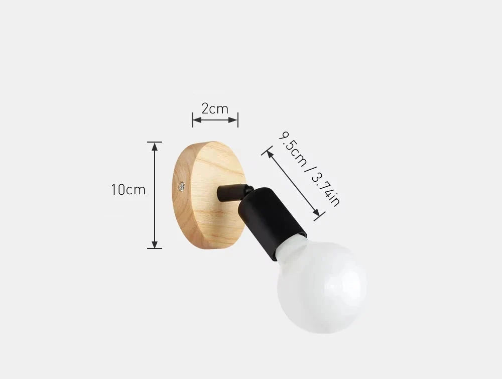Vintage Retro Adjustable Wall Lamp – 180° Rotating Wood & Iron Sconce, Industrial Bedside Reading Light in Black or White