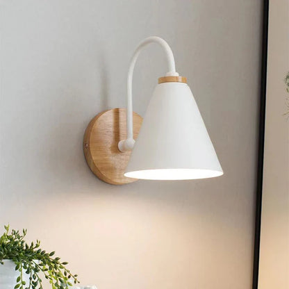 Nordic Beam Wood & Iron Wall Sconce – Scandinavian Focused Light Wall Lamp in Black or White for Bedroom, Hallway & Cafe