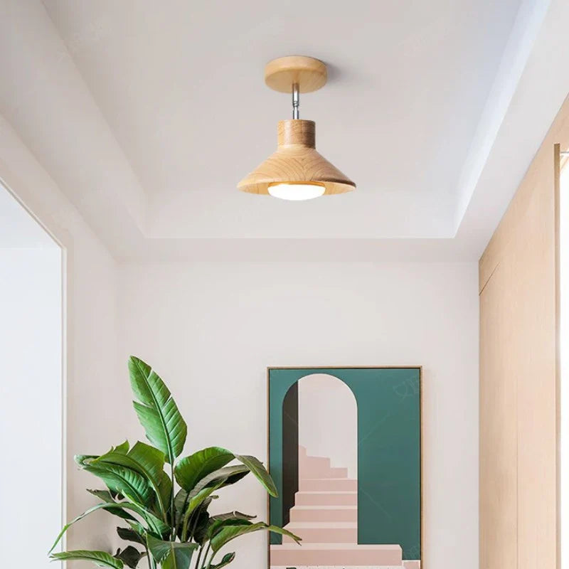 NordicWood Natural Timber Cone Ceiling Lamp – Solid Wood & Metal Scandinavian Ceiling Light, Warm or Cool White
