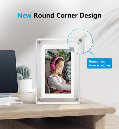 ClearFrame Acrylic Digital Photo Frame – 5 Inch IPS Display with Rechargeable Battery, Portable Video & Photo Player Gift