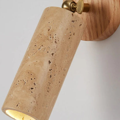 Huangdong Wabi-Sabi Travertine & Wood Wall Lamp – Japanese Natural Stone Wall Sconce with Focused Warm Light