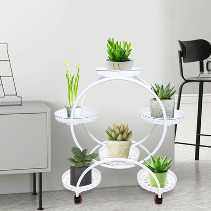 6-Tier Metal Plant Stand with Wheels – Rolling Flower Pot Holder Rack for Indoor & Outdoor Patio, Balcony & Living Room