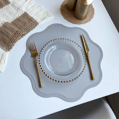 FloraMat Round Embossed Floral Faux Leather Placemats – Heat-Resistant Waterproof Table Mats, Set of 4 or 6, 5 Colors