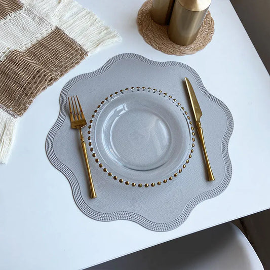 FloraMat Round Embossed Floral Faux Leather Placemats – Heat-Resistant Waterproof Table Mats, Set of 4 or 6, 5 Colors