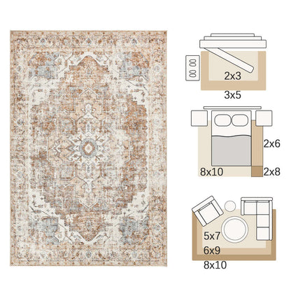 Heritage Medallion Oriental Area Rug – Foldable Non-Slip Vintage Carpet, Hallway Runner & Living Room Rug in 4 Sizes