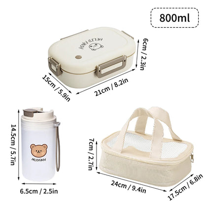 FreshMate Portable Bento Lunch Box – 3 Removable Leak-Proof Compartments with Side Locks, Meal Prep Container in White or Grey