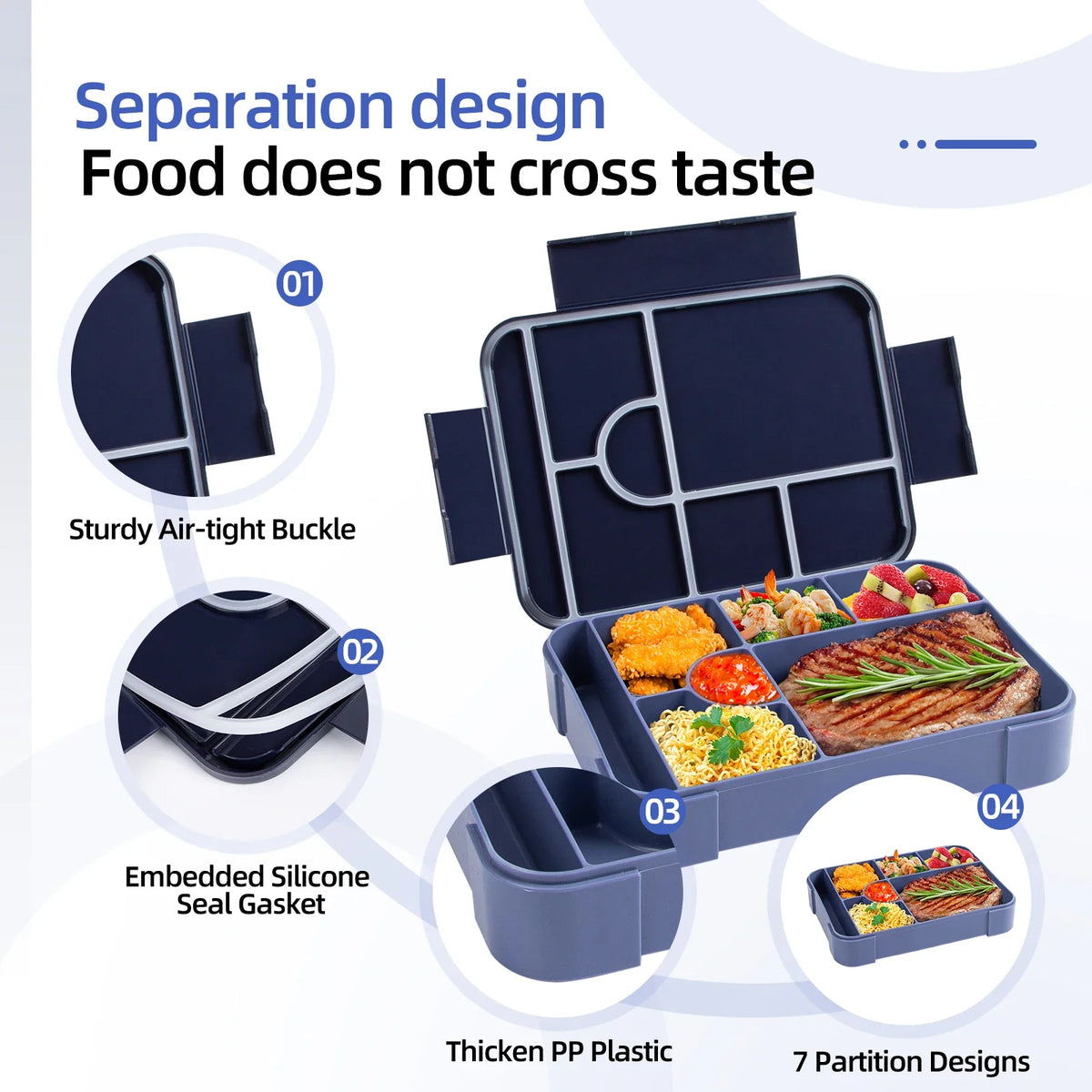 BentoMax 1330ml Large Leakproof Bento Lunch Box – 7-Section Microwave-Safe Food Container for School, Work & Travel, 7 Colors