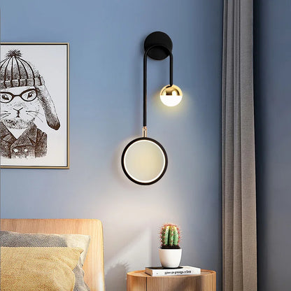 Orbis Modern Nordic LED Wall Light – Sculptural Acrylic Circle Diffuser with Golden Globe Accent, Left or Right Facing