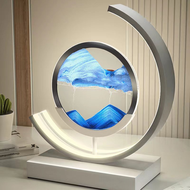 Sandlight Rotating Quicksand Art LED Table Lamp – 3D Moving Sand Picture Night Light, Relaxing Desk Decor