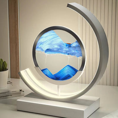 Sandlight Rotating Quicksand Art LED Table Lamp – 3D Moving Sand Picture Night Light, Relaxing Desk Decor
