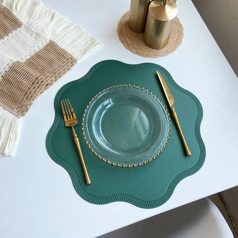 FloraMat Round Embossed Floral Faux Leather Placemats – Heat-Resistant Waterproof Table Mats, Set of 4 or 6, 5 Colors