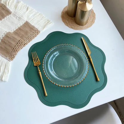 FloraMat Round Embossed Floral Faux Leather Placemats – Heat-Resistant Waterproof Table Mats, Set of 4 or 6, 5 Colors