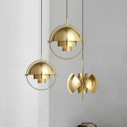 Modern Nordic Layered Dome Pendant Light – Sculptural Metal Hanging Lamp with Golden Ring in Gold, White or Black