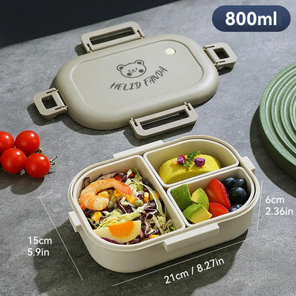 FreshMate Portable Bento Lunch Box – 3 Removable Leak-Proof Compartments with Side Locks, Meal Prep Container in White or Grey