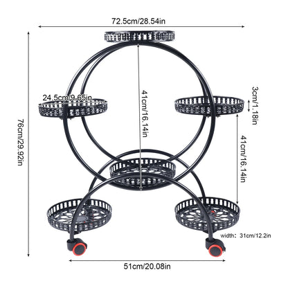 6-Tier Metal Plant Stand with Wheels – Rolling Flower Pot Holder Rack for Indoor & Outdoor Patio, Balcony & Living Room