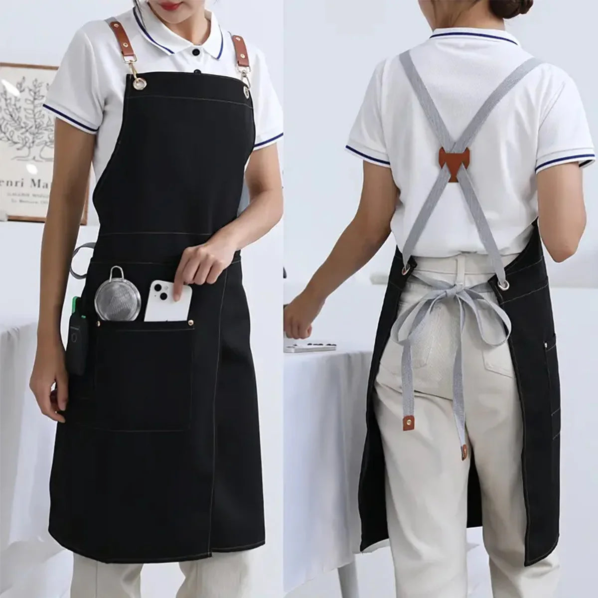 WorkEase Waterproof Canvas Apron – Split-Skirt Chef & Barista Apron with Pockets, Unisex Heavy-Duty Workwear in 6 Colors